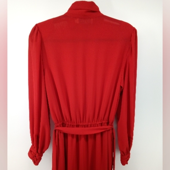 Vintage Ms. Chaus Red Dress 100% Polyester Hidden Buttons Pockets Sheer 10 - Picture 8 of 12